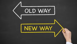 two arrows pointing to old way vs new way